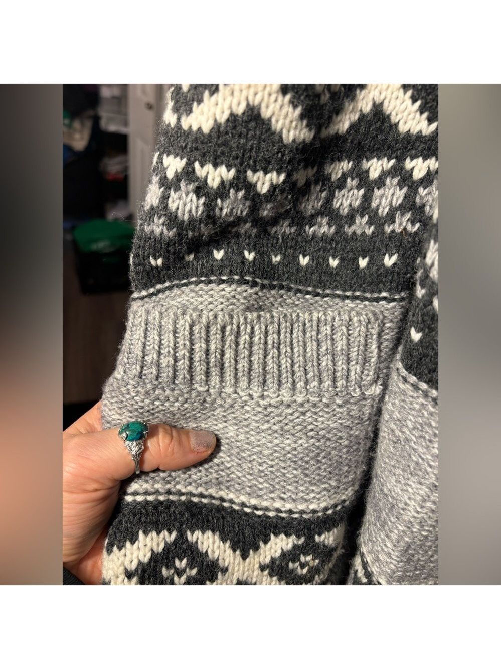 Vintage Sansara Nordic Fair Isle Cardigan Sweater XL Cozy Winter Cabin Unisex - Picture 6 of 17